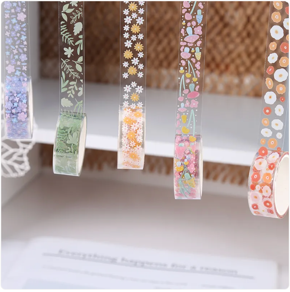 Transparent Floral Pet Sticker Tape for Journals and Crafts